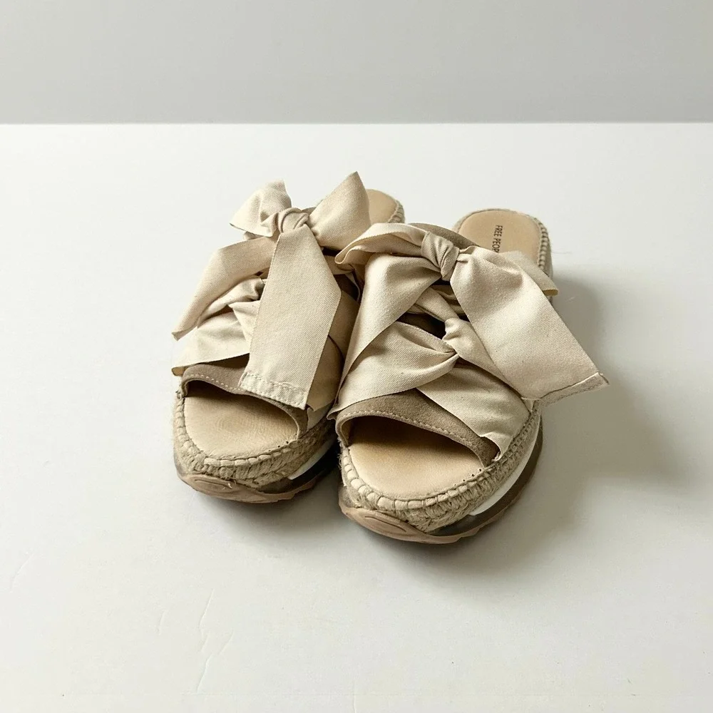 Free People Chapmin Sport Bow Platform Espadrille Slide Sandals Cream EU 40 US 9